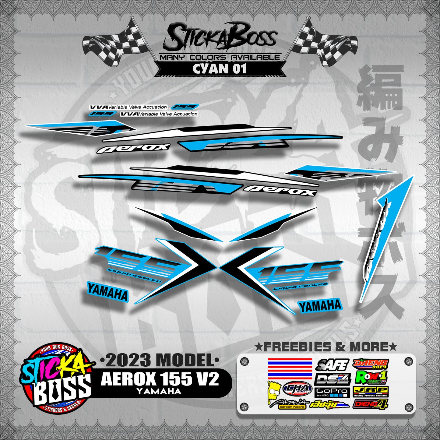 AEROX 155 V2 2023 STOCK DECALS ( 2023 MODEL )【WITH FREEBIES】