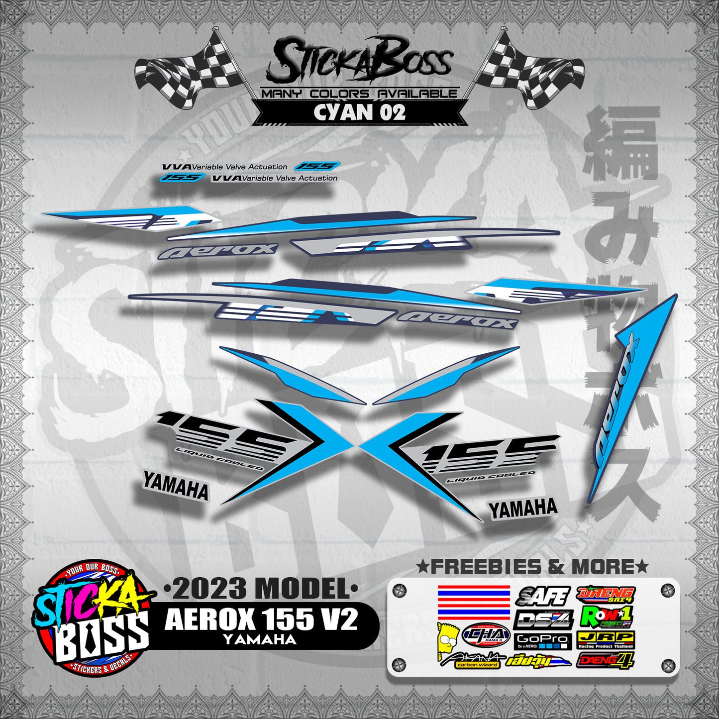 AEROX 155 V2 2023 STOCK DECALS ( 2023 MODEL )【WITH FREEBIES】