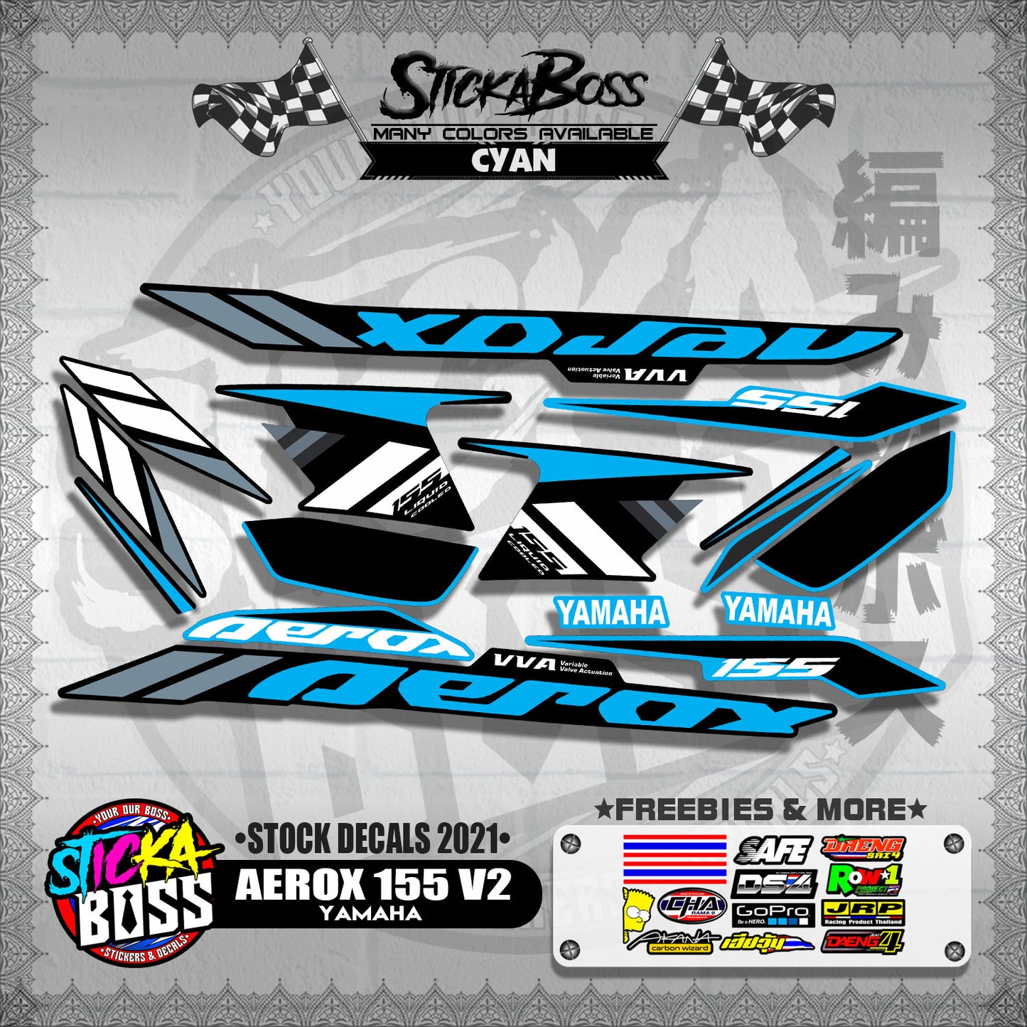 AEROX 155 V2 ( STOCK DECALS 2021 )【WITH FREEBIES】