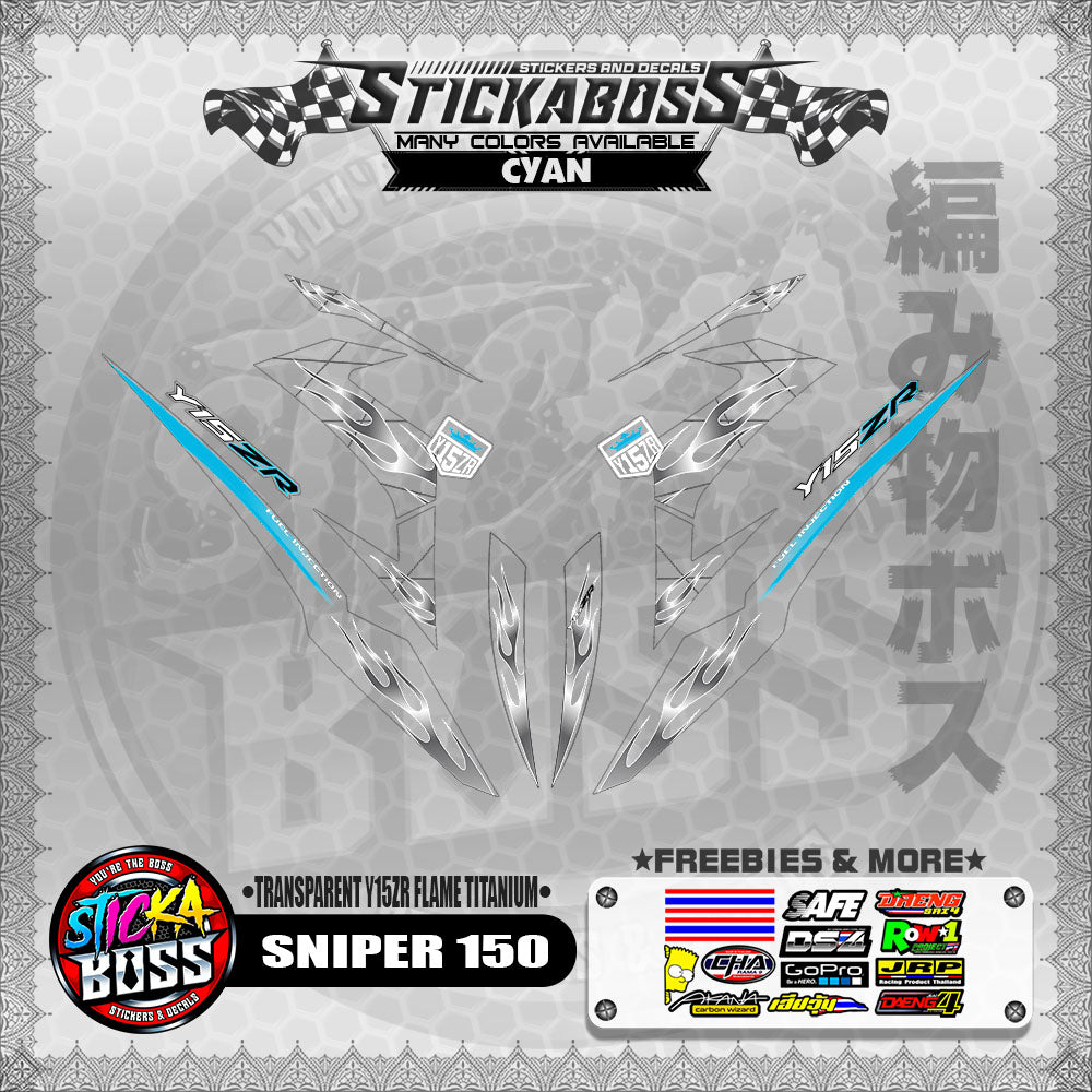 【PREMIUM UV PRINT】TRANSPARENT SNIPER 150 STICKER DECALS ( Y15ZR FLAME TITANIUM )【WITH FREEBIES】