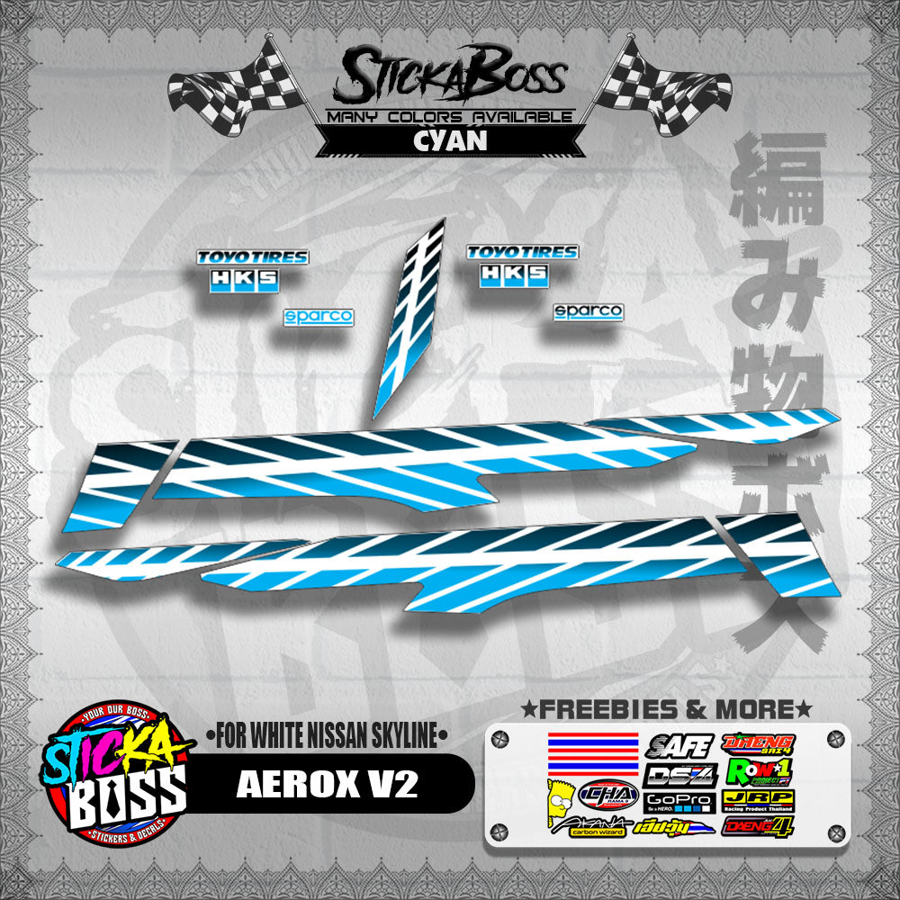 AEROX V2 DECALS ( FOR WHITE NISSAN SKYLINE )【WITH FREEBIES】