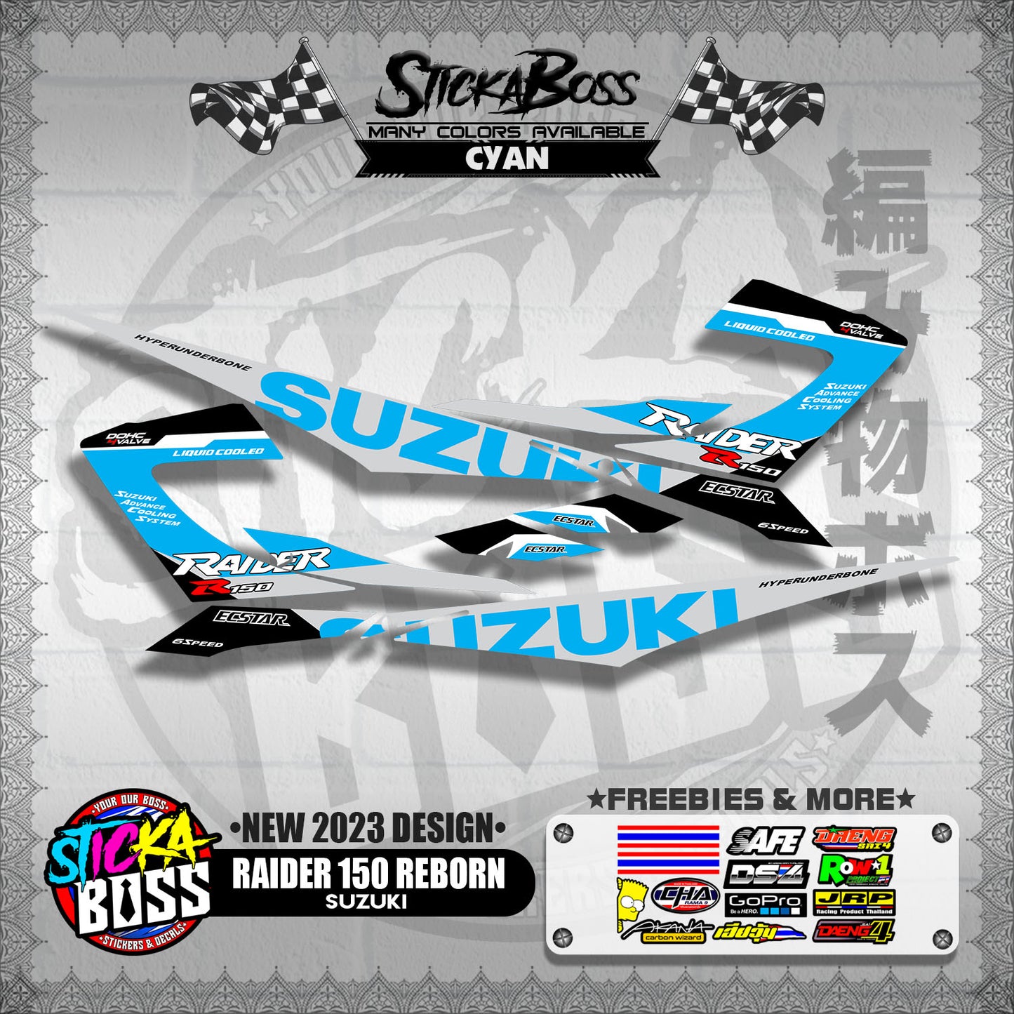 RAIDER 150 REBORN STOCK DECALS ( NEW 2023 DESIGN )【WITH FREEBIES】