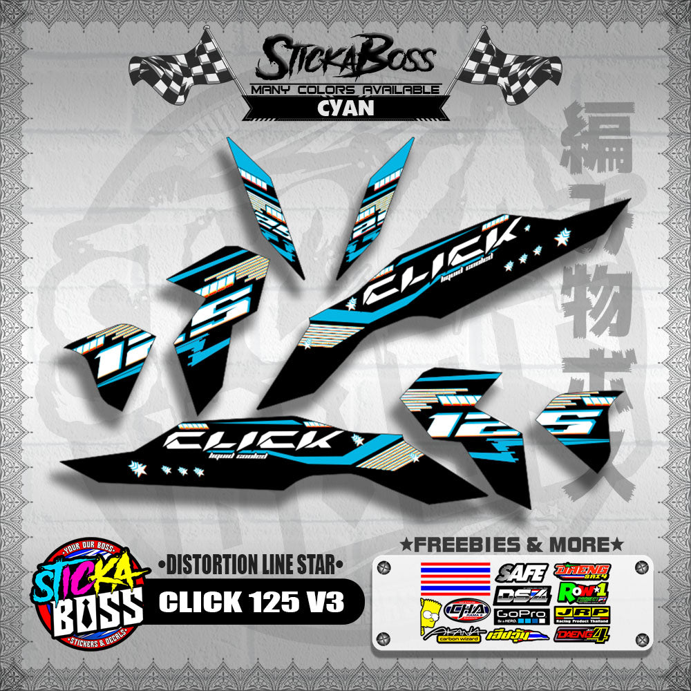 CLICK 125 V3 DECALS ( DISTORTION LINE STAR )【WITH FREEBIES】