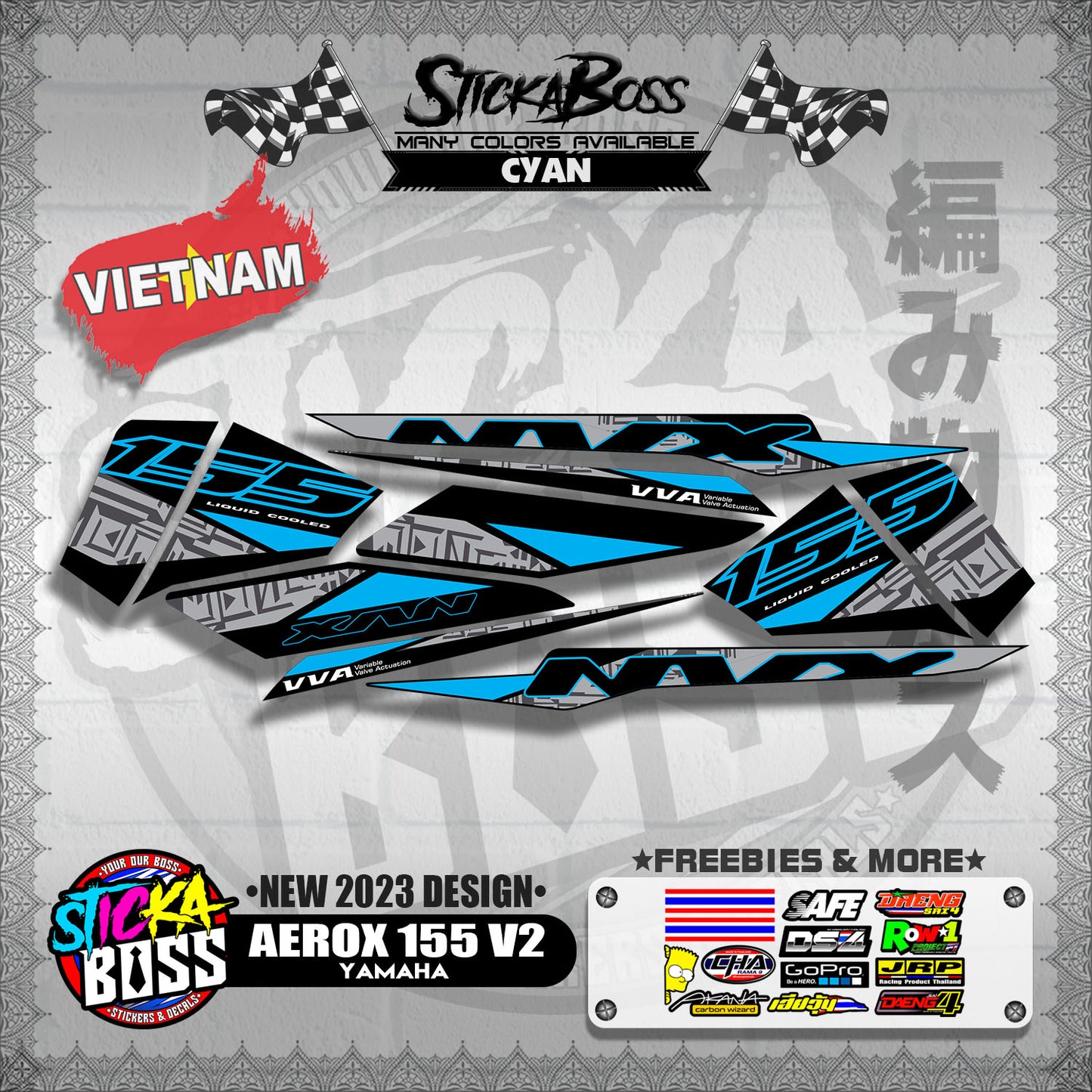 AEROX 155 V2 VIETNAM DECALS ( NEW 2023 DESIGN )【WITH FREEBIES】