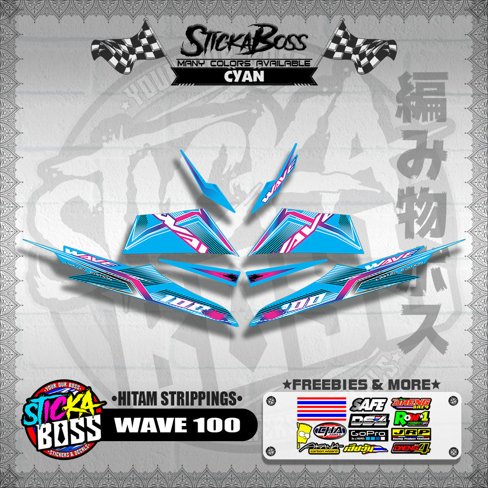 WAVE 100 MALAYSIAN DECALS ( HITAM STRIPPINGS )【WITH FREEBIES】