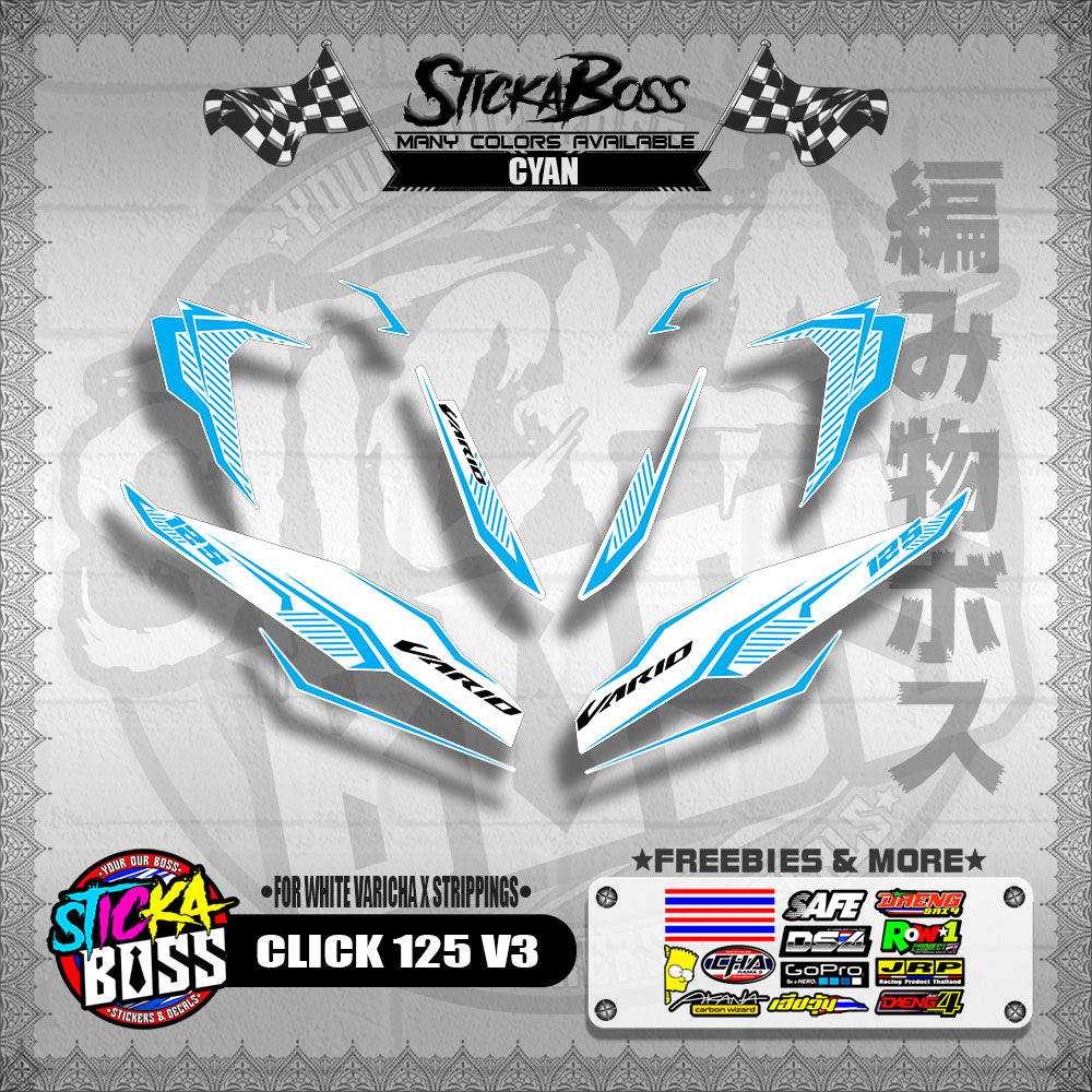 CLICK 125 V3 DECALS ( FOR WHITE VARICHA X STRIPPINGS )【WITH FREEBIES】