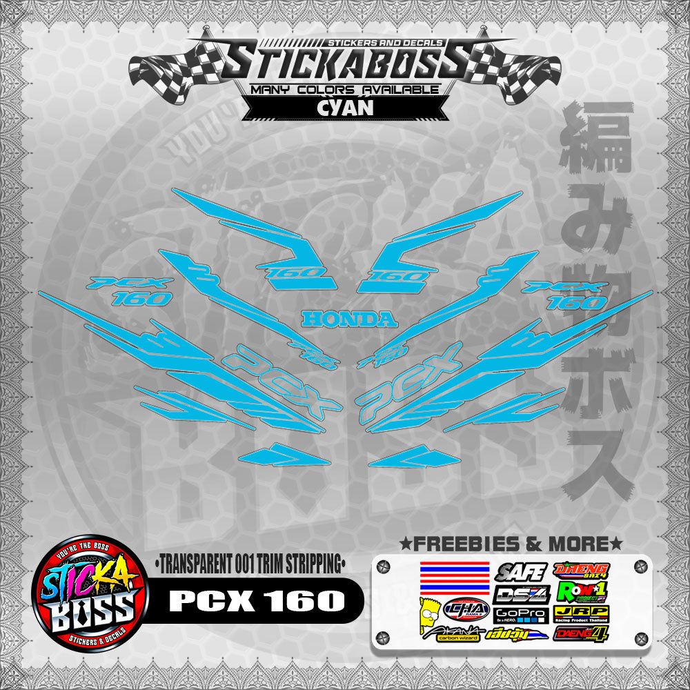 【PREMIUM UV PRINT】TRANSPARENT PCX 160 STICKER DECALS ( 001 TRIM STRIPPING )【WITH FREEBIES】