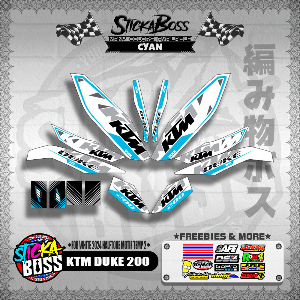 KTM DUKE 200 STICKER DECALS ( FOR WHITE 2024 HALFTONE MOTIF TEMP 2 )【WITH FREEBIES】