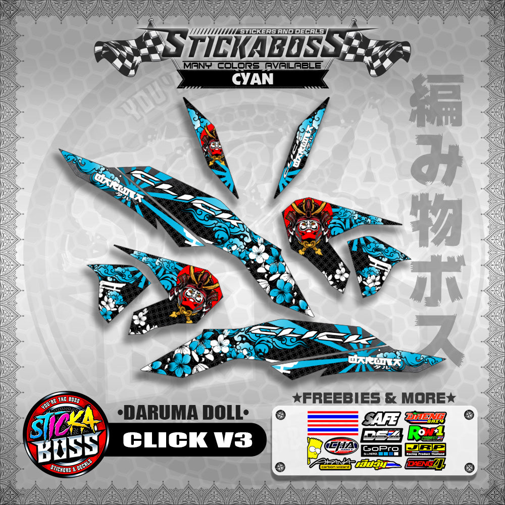 CLICK V3 STICKER DECALS ( DARUMA DOLL )【WITH FREEBIES】