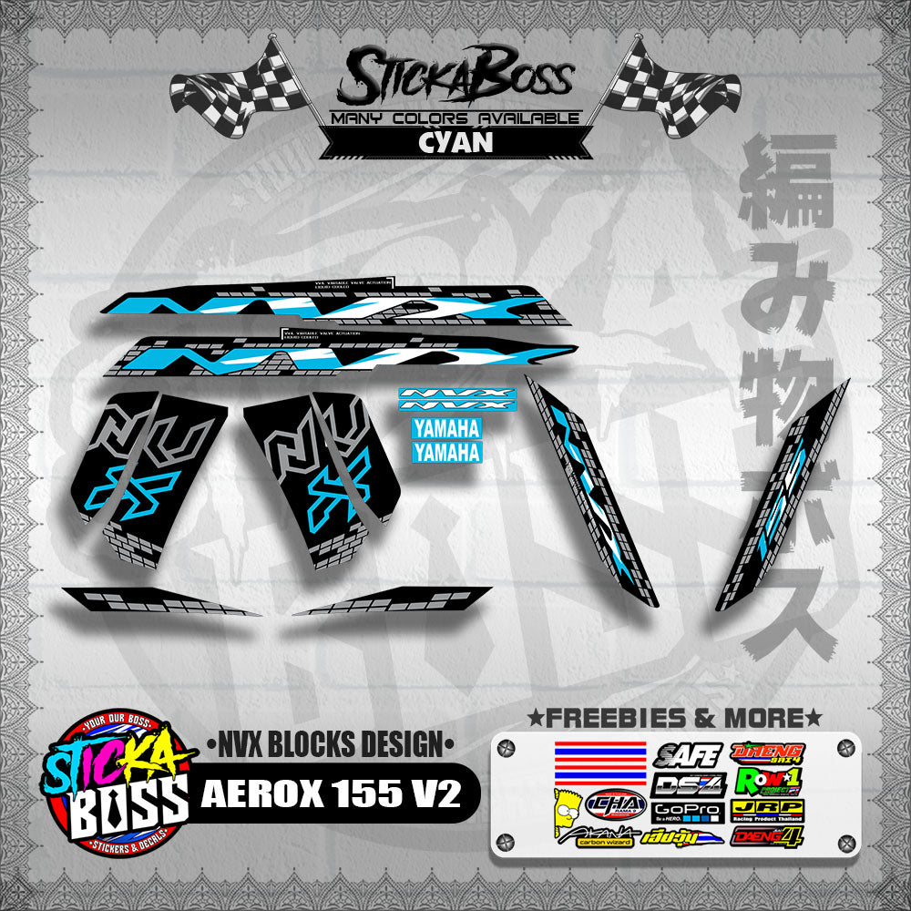 AEROX 155 V2 DECALS ( NVX BLOCKS DESIGN )【WITH FREEBIES】