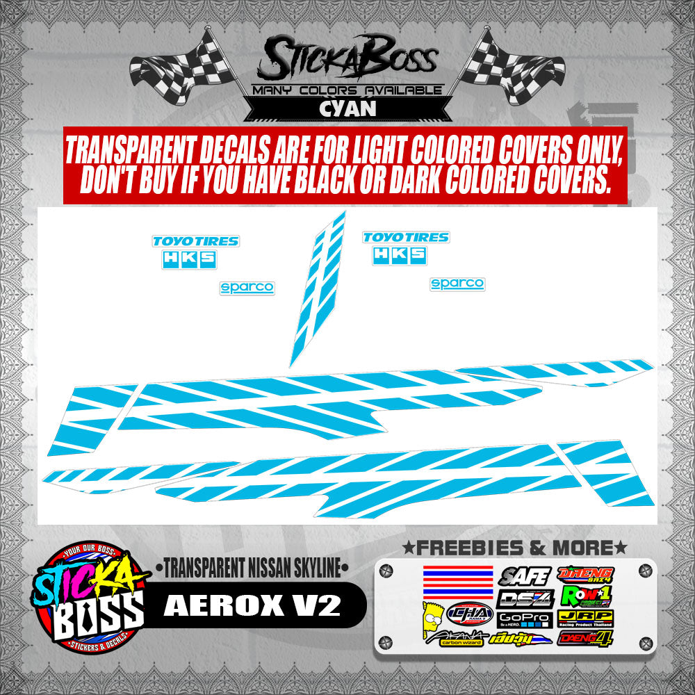 AEROX V2 DECALS ( TRANSPARENT NISSAN SKYLINE )【WITH FREEBIES】