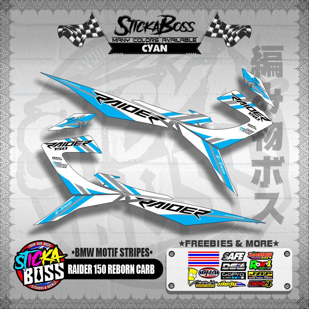 RAIDER 150 REBORN CARB DECALS ( BMW MOTIF STRIPES )【WITH FREEBIES】