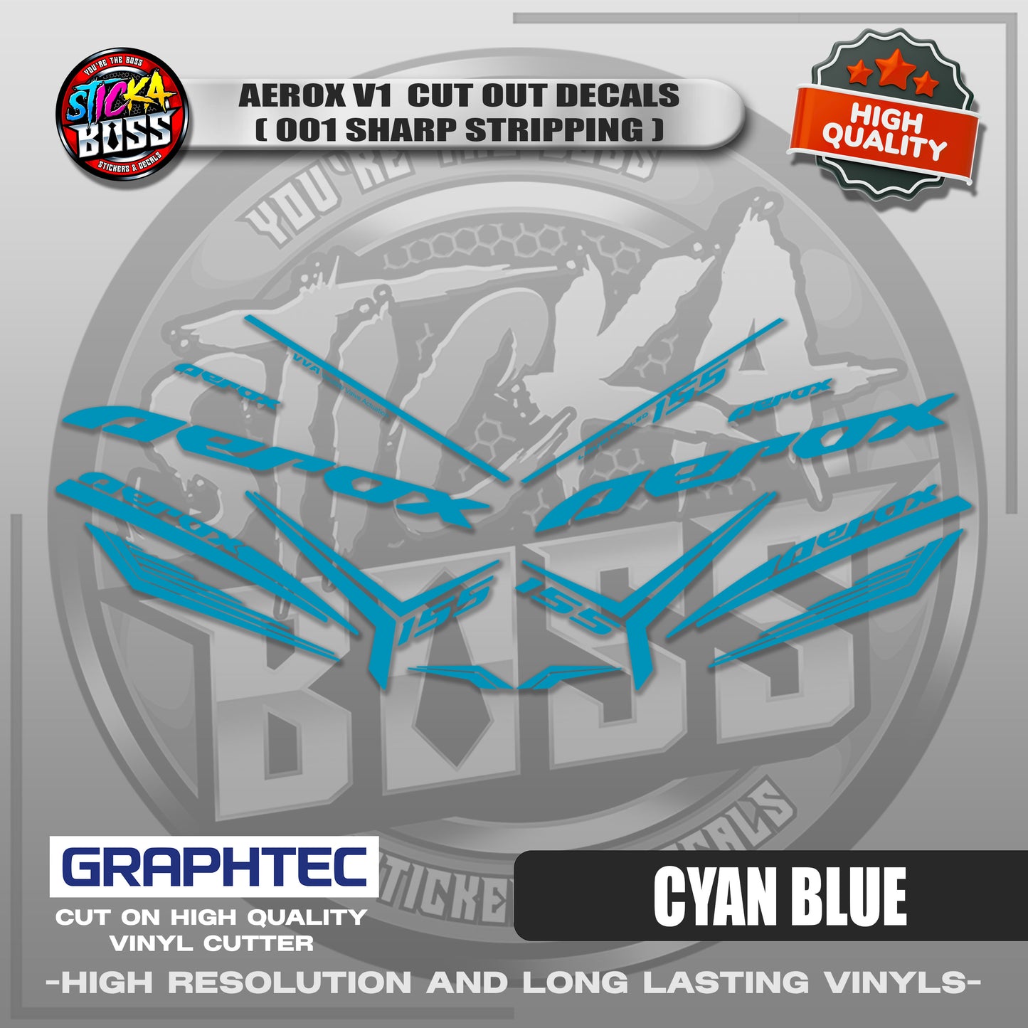 AEROX V1 CUT OUT DECALS ( 001 SHARP STRIPPING ) | VINYL WATERPROOF CUT-OUT STICKER DECALS