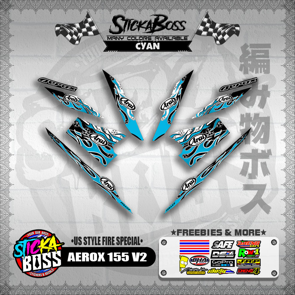 AEROX 155 V2 DECALS ( US STYLE FIRE SPECIAL )【WITH FREEBIES】