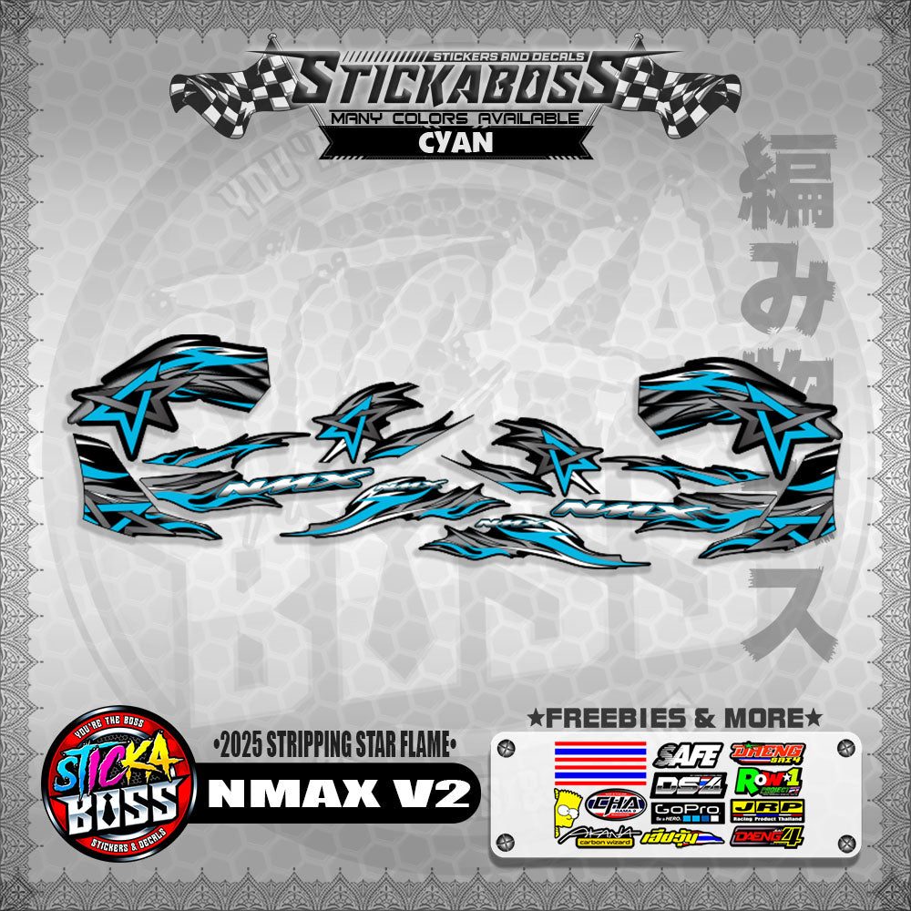 NMAX V2 STICKER DECALS ( 2025 STRIPPING STAR FLAME )【WITH FREEBIES】