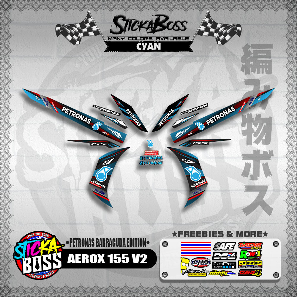 AEROX 155 V2 DECALS ( PETRONAS BARRACUDA EDITION )【WITH FREEBIES】