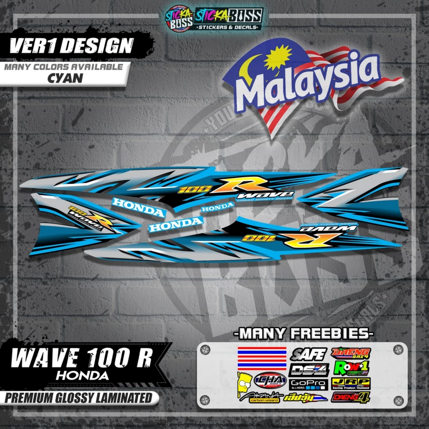 HONDA WAVE 100 R MALAYSIAN DECALS (Ver1 Design)【WITH FREEBIES】