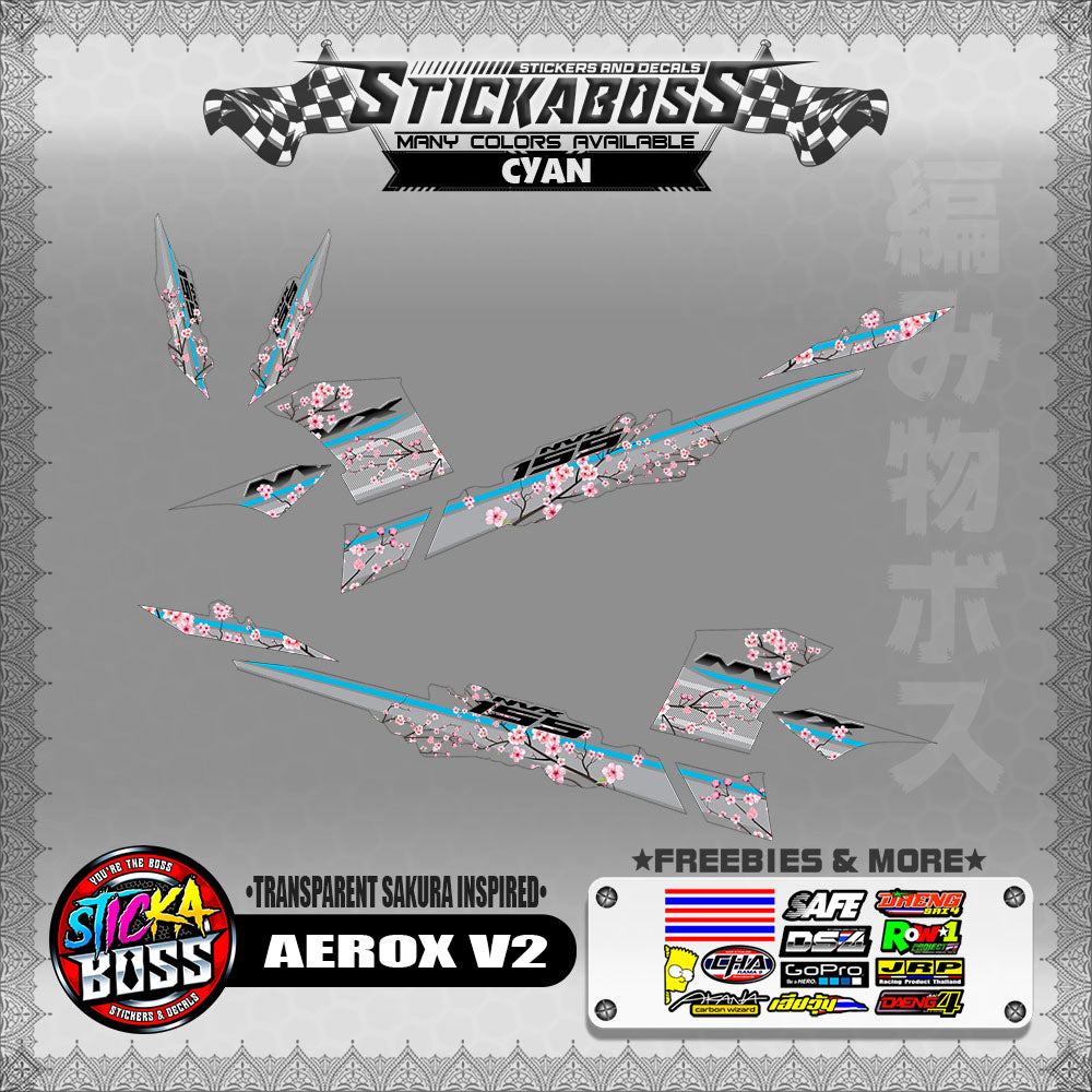 【PREMIUM UV PRINT】TRANSPARENT AEROX 155 V2 ( SAKURA INSPIRED )【WITH FREEBIES】