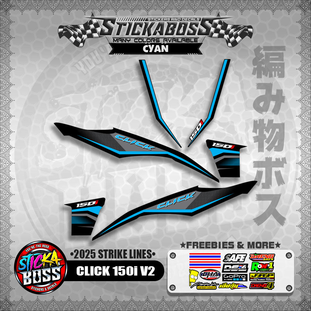 CLICK 150i V2 STICKER DECALS ( 2025 STRIKE LINES )【WITH FREEBIES】