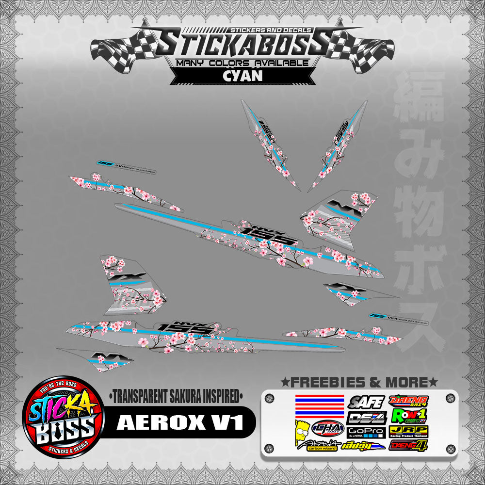 【PREMIUM UV PRINT】TRANSPARENT AEROX 155 V1 ( SAKURA INSPIRED )【WITH FREEBIES】