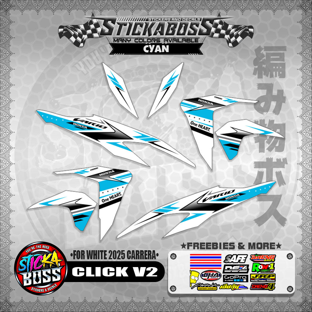 CLICK V2 STICKER DECALS ( FOR WHITE 2025 CARRERA )【WITH FREEBIES】