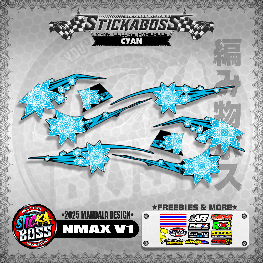 NMAX V1 INDO-THAI-MALAYSIAN STICKER DECALS ( 2025 MANDALA DESIGN )【WITH FREEBIES】