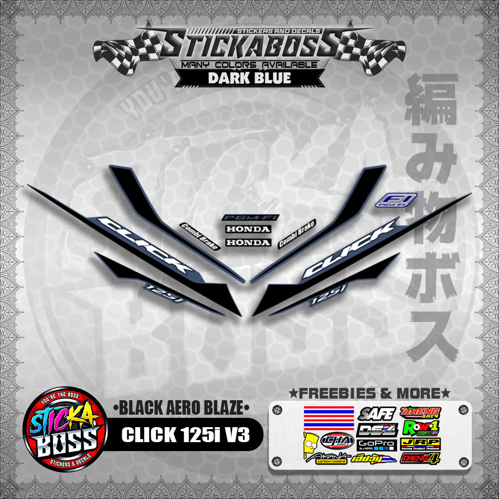 CLICK 125i V3 STICKER DECALS ( BLACK AERO BLAZE )【WITH FREEBIES】