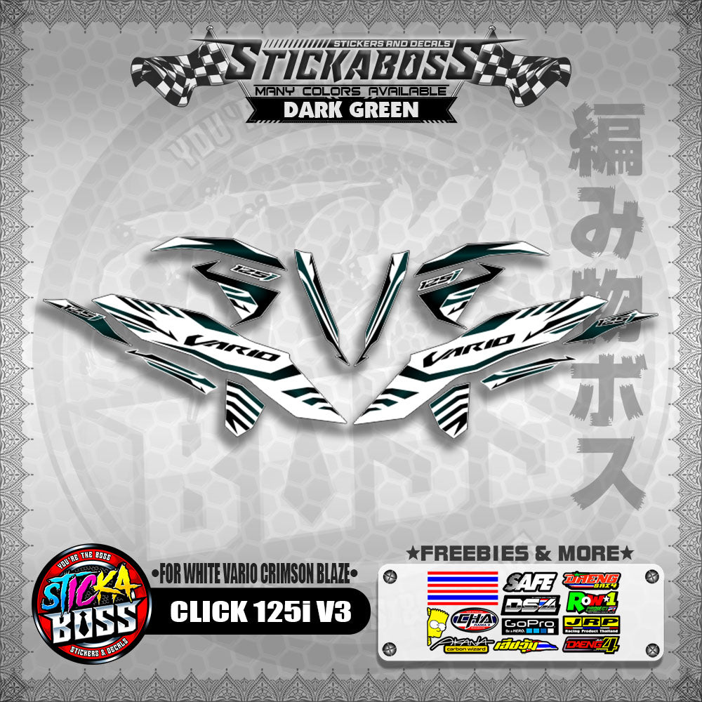 CLICK 125i V3 STICKER DECALS ( FOR WHITE VARIO CRIMSON BLAZE )【WITH FREEBIES】
