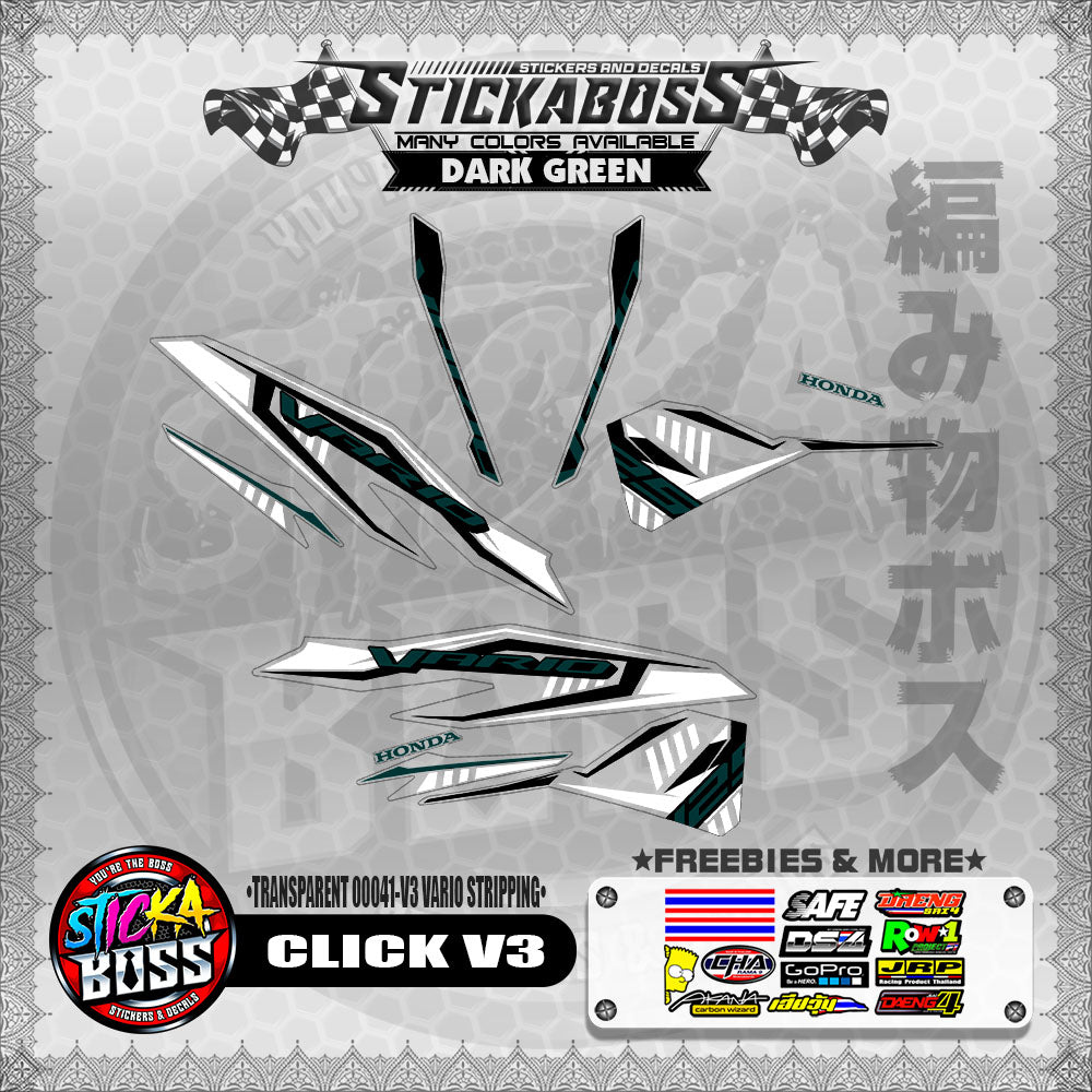 【PREMIUM UV PRINT】TRANSPARENT CLICK 125 V3 DECALS ( 00041-V3 VARIO STRIPPING )【WITH FREEBIES】
