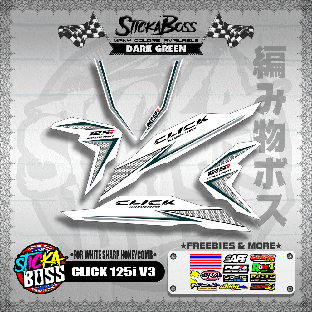 CLICK 125i V3 DECALS ( FOR WHITE SHARP HONEYCOMB )【WITH FREEBIES】