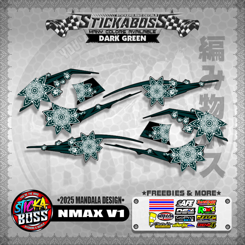 NMAX V1 INDO-THAI-MALAYSIAN STICKER DECALS ( 2025 MANDALA DESIGN )【WITH FREEBIES】