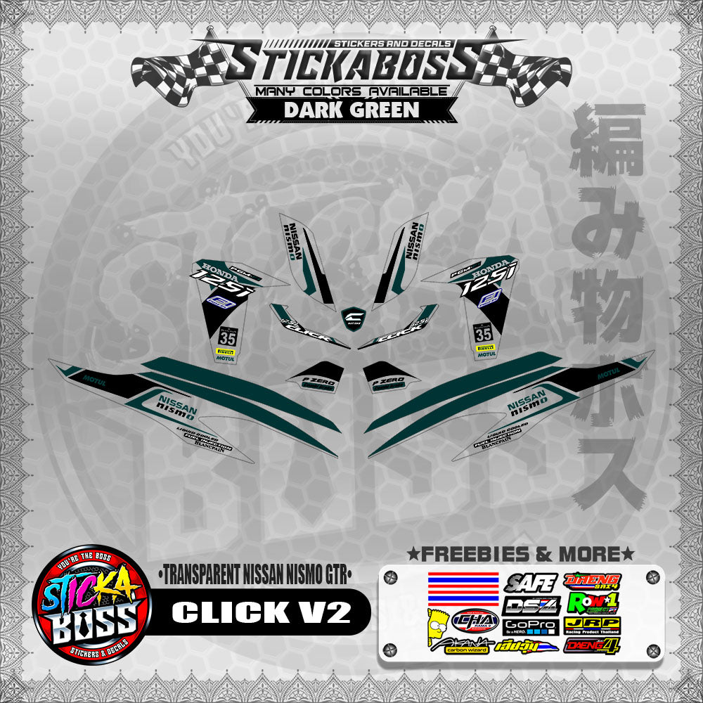 【PREMIUM UV PRINT】TRANSPARENT CLICK V2 STICKER DECALS ( NISSAN NISMO GTR )【WITH FREEBIES】