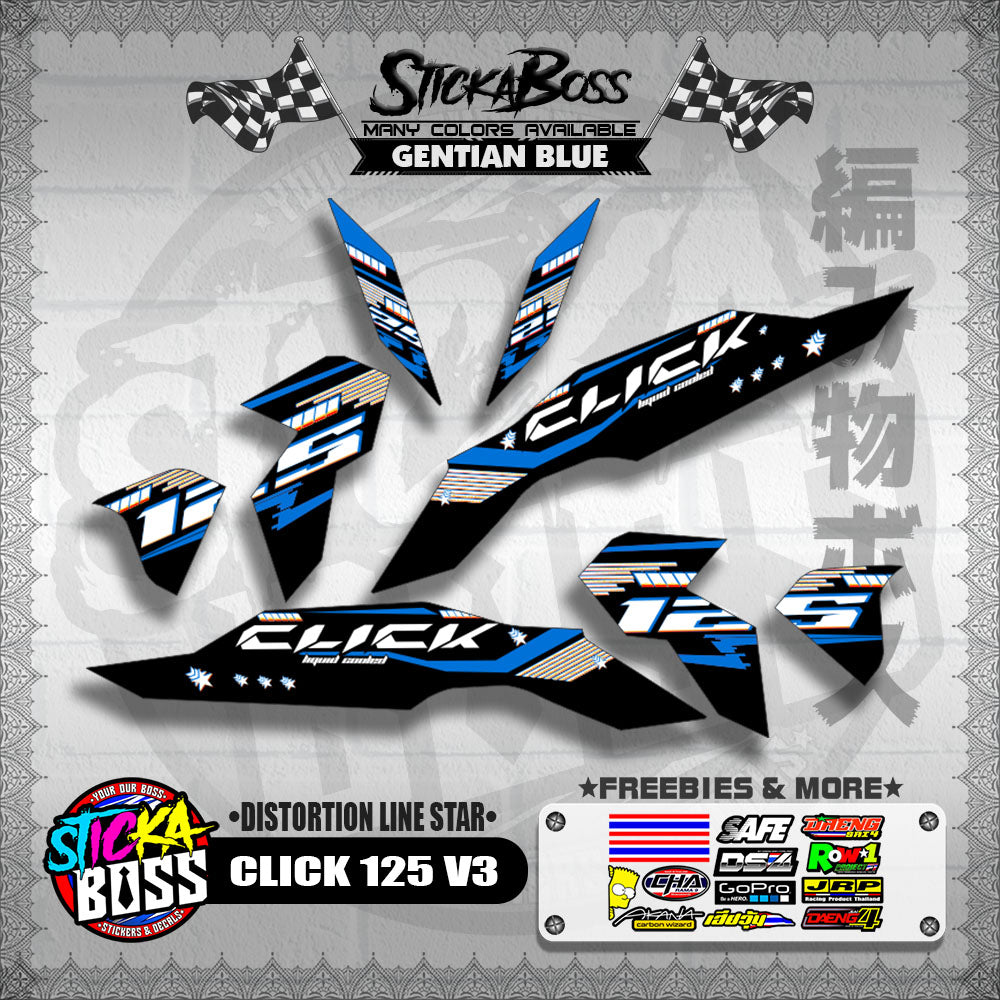 CLICK 125 V3 DECALS ( DISTORTION LINE STAR )【WITH FREEBIES】