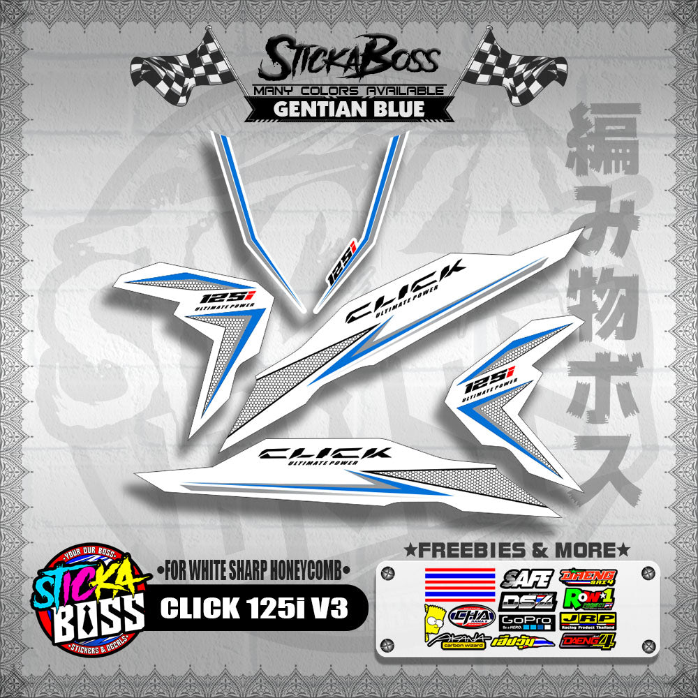 CLICK 125i V3 DECALS ( FOR WHITE SHARP HONEYCOMB )【WITH FREEBIES】