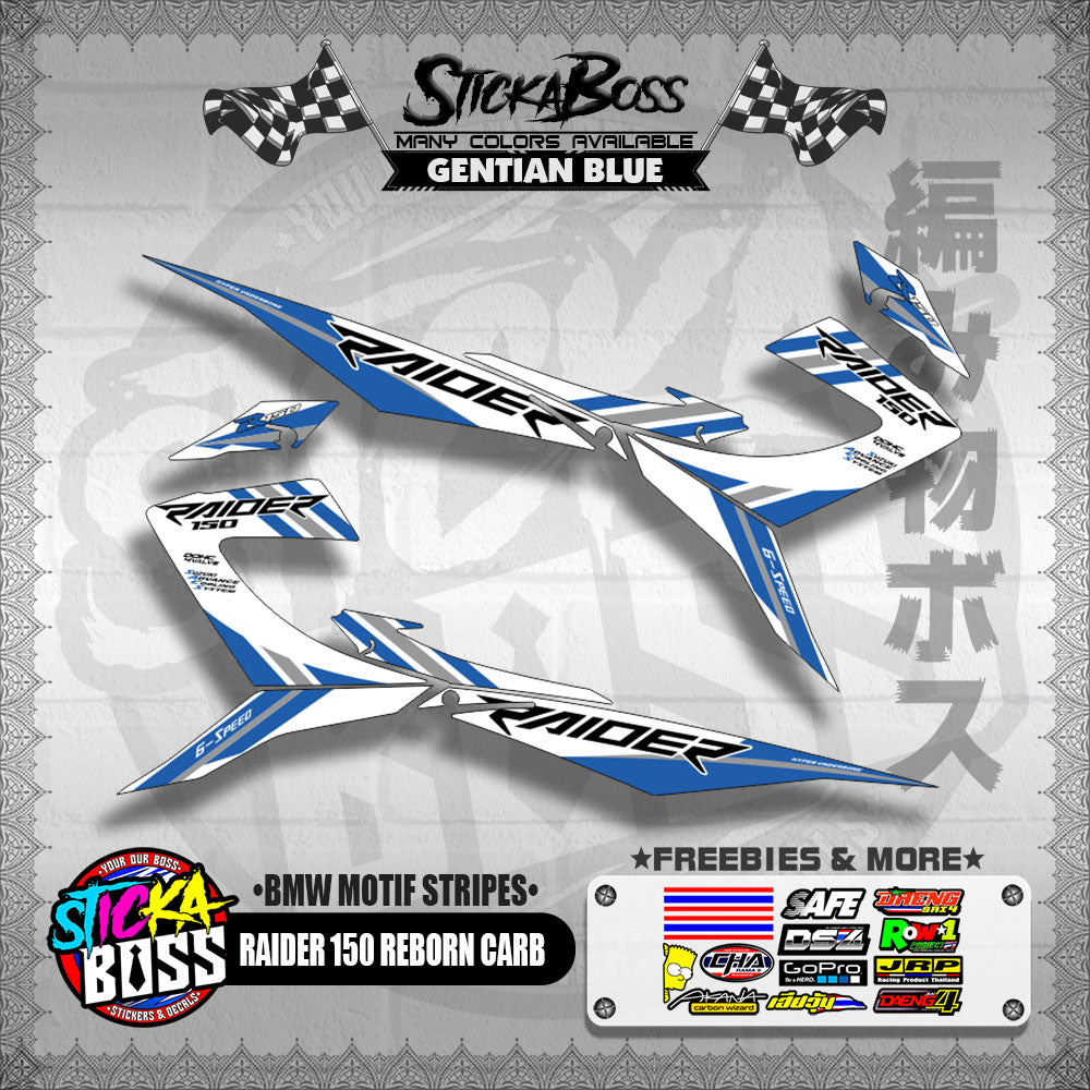 RAIDER 150 REBORN CARB DECALS ( BMW MOTIF STRIPES )【WITH FREEBIES】