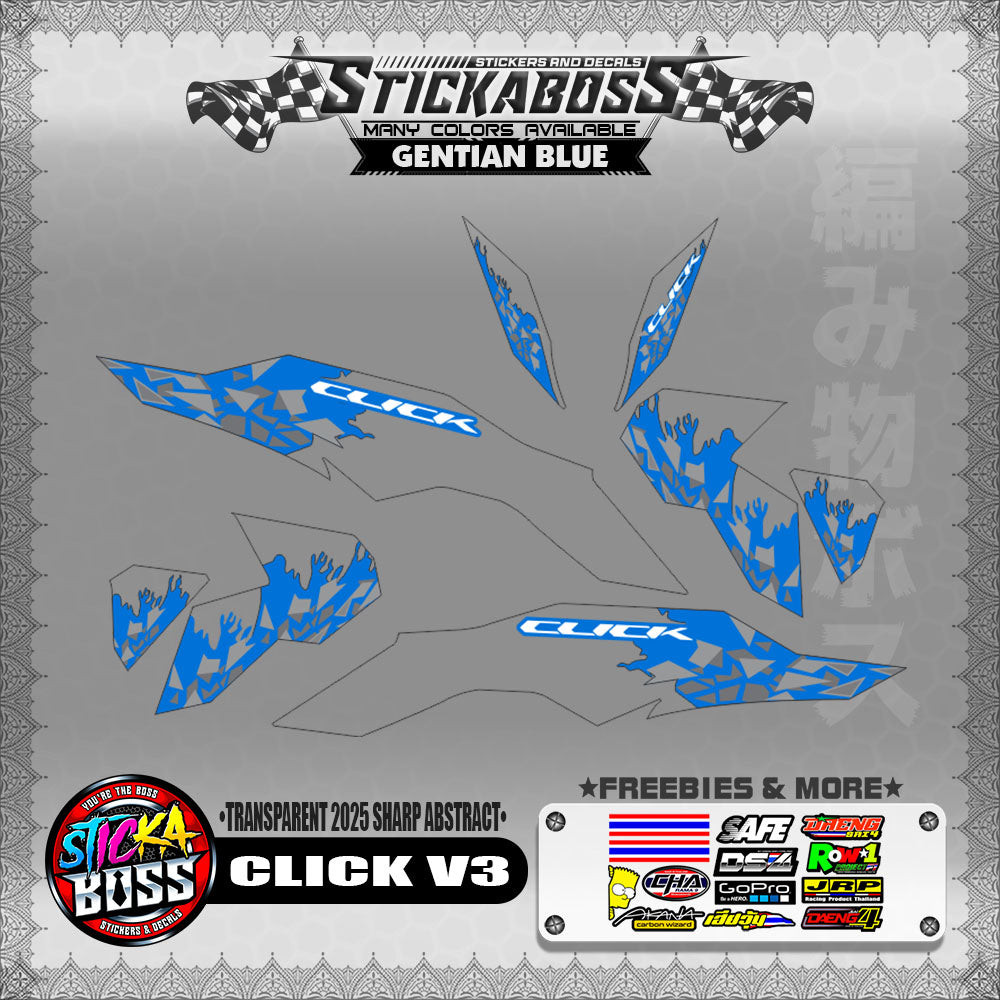 【PREMIUM UV PRINT】TRANSPARENT CLICK V3 INDO STICKER DECALS (2025 SHARP ABSTRACT )【WITH FREEBIES】
