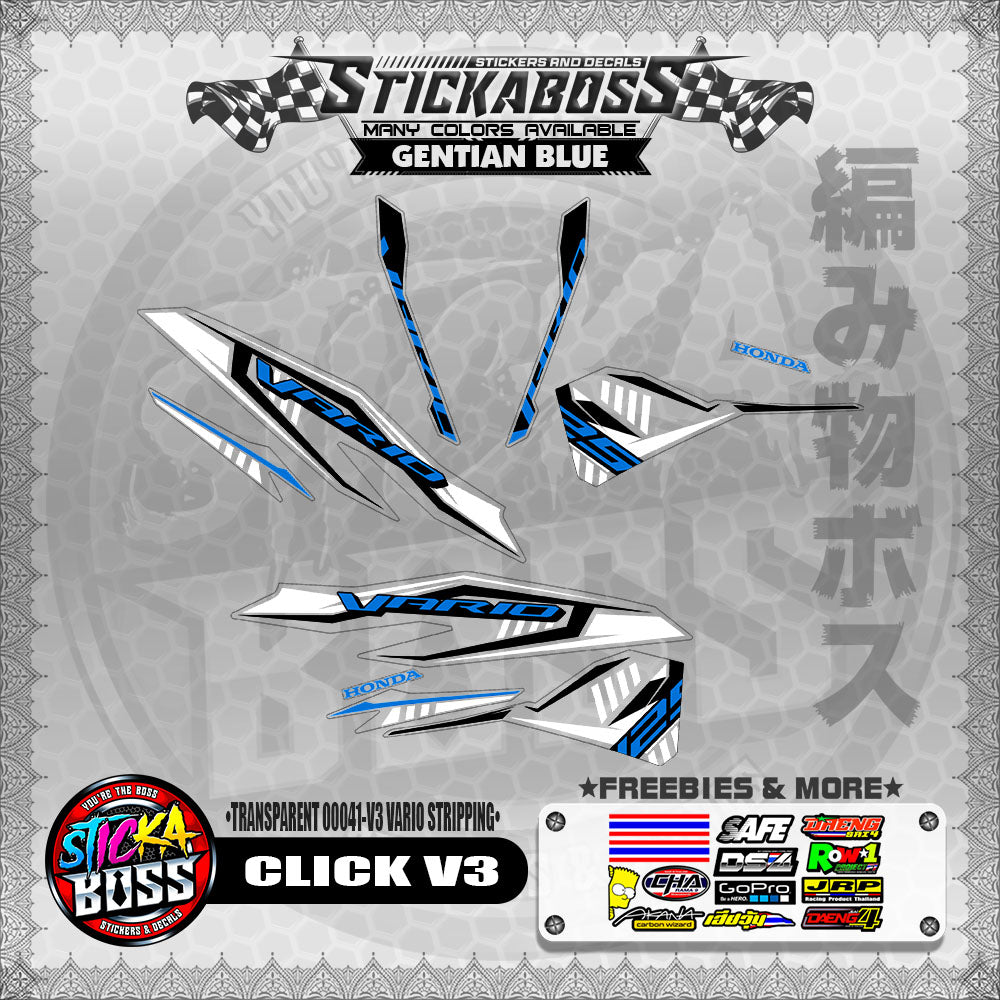 【PREMIUM UV PRINT】TRANSPARENT CLICK 125 V3 DECALS ( 00041-V3 VARIO STRIPPING )【WITH FREEBIES】