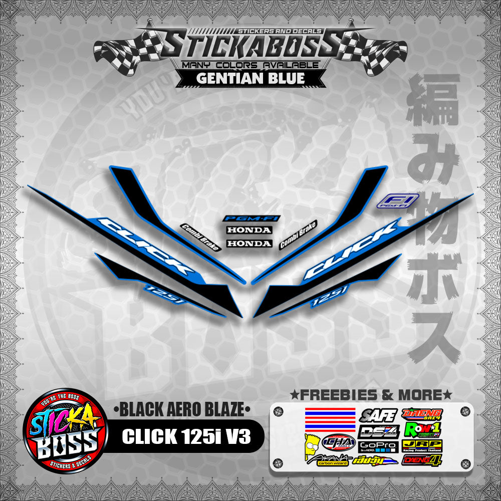 CLICK 125i V3 STICKER DECALS ( BLACK AERO BLAZE )【WITH FREEBIES】