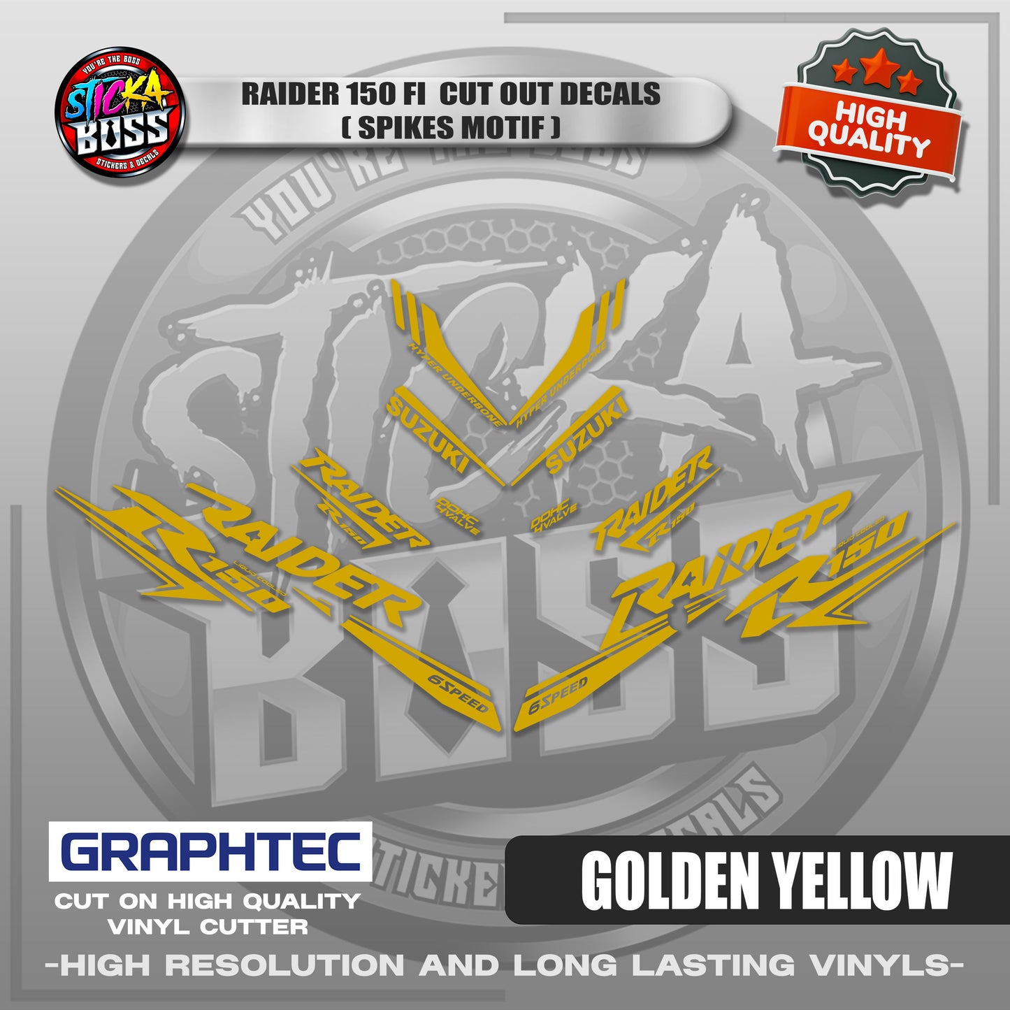 RAIDER 150 FI CUT OUT DECALS ( SPIKES MOTIF ) | VINYL WATERPROOF CUT-OUT STICKER DECALS