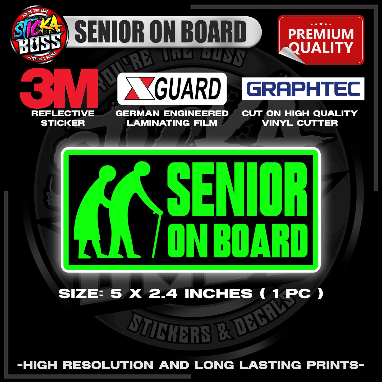 SENIOR ON BOARD | 3M REFLECTIVE STICKER | PREMIUM LAMINATED【PREMIUM QUALITY】
