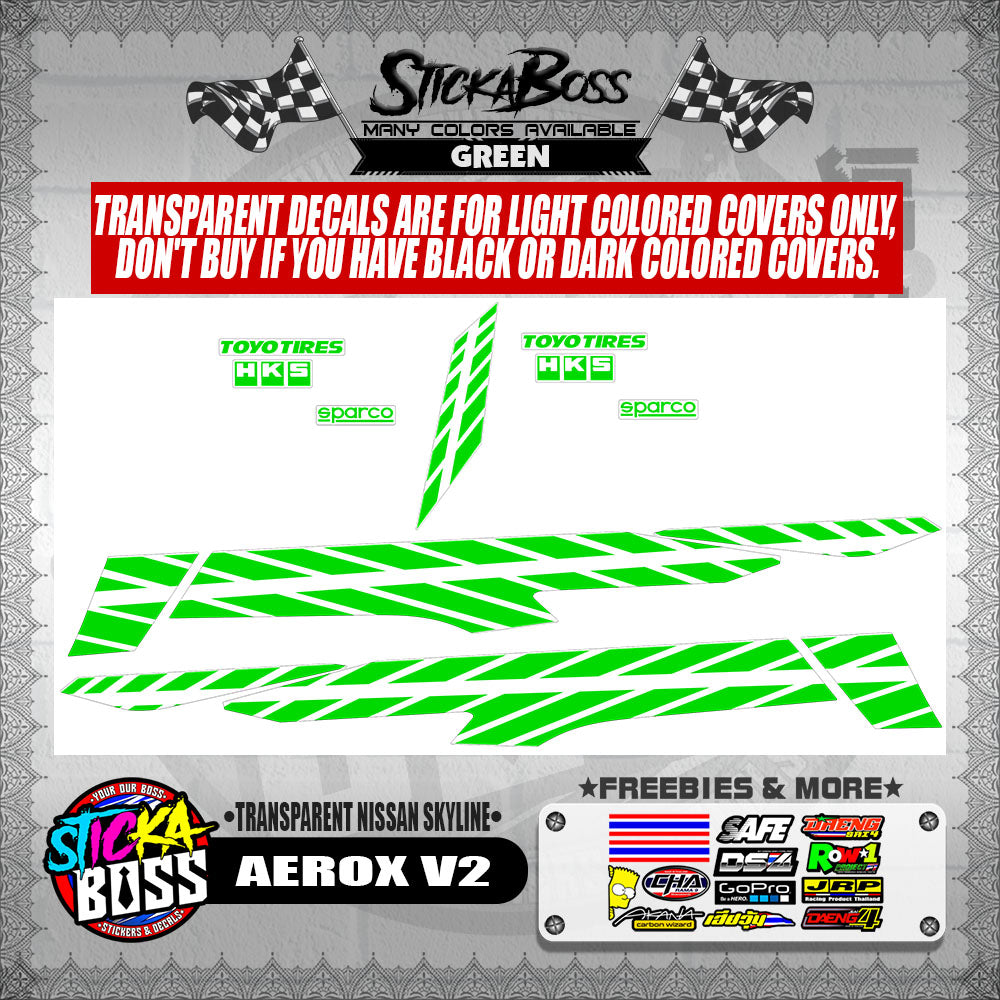 AEROX V2 DECALS ( TRANSPARENT NISSAN SKYLINE )【WITH FREEBIES】