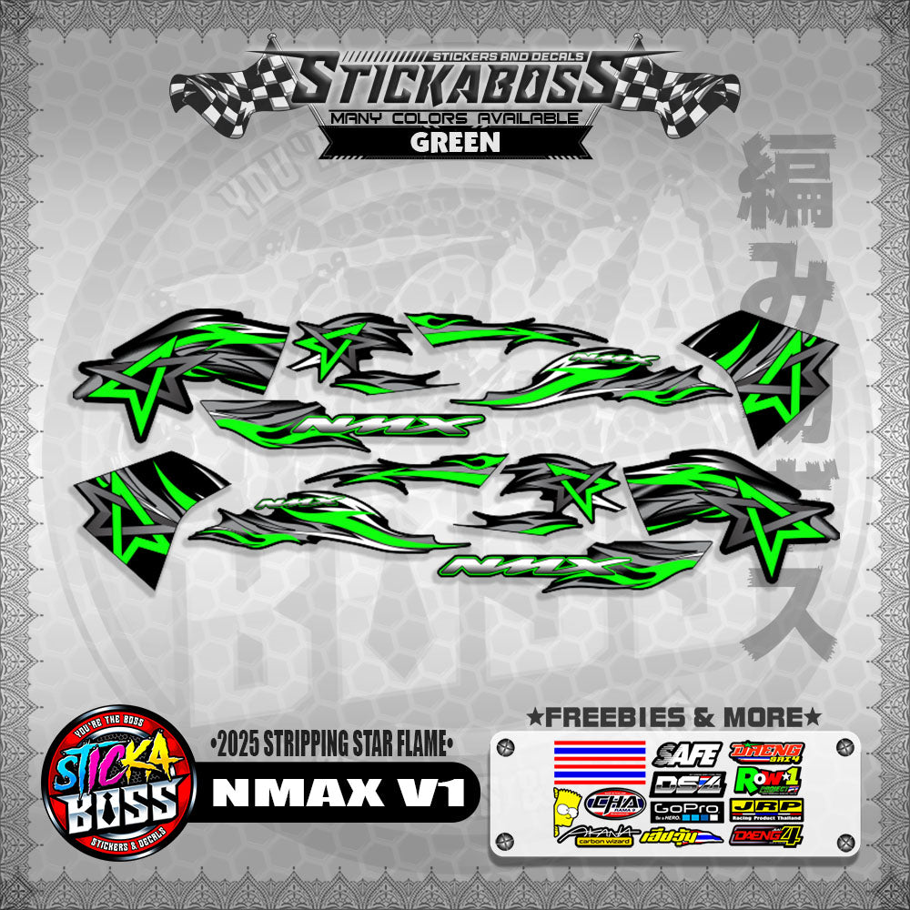 NMAX V1 STICKER DECALS ( 2025 STRIPPING STAR FLAME )【WITH FREEBIES】