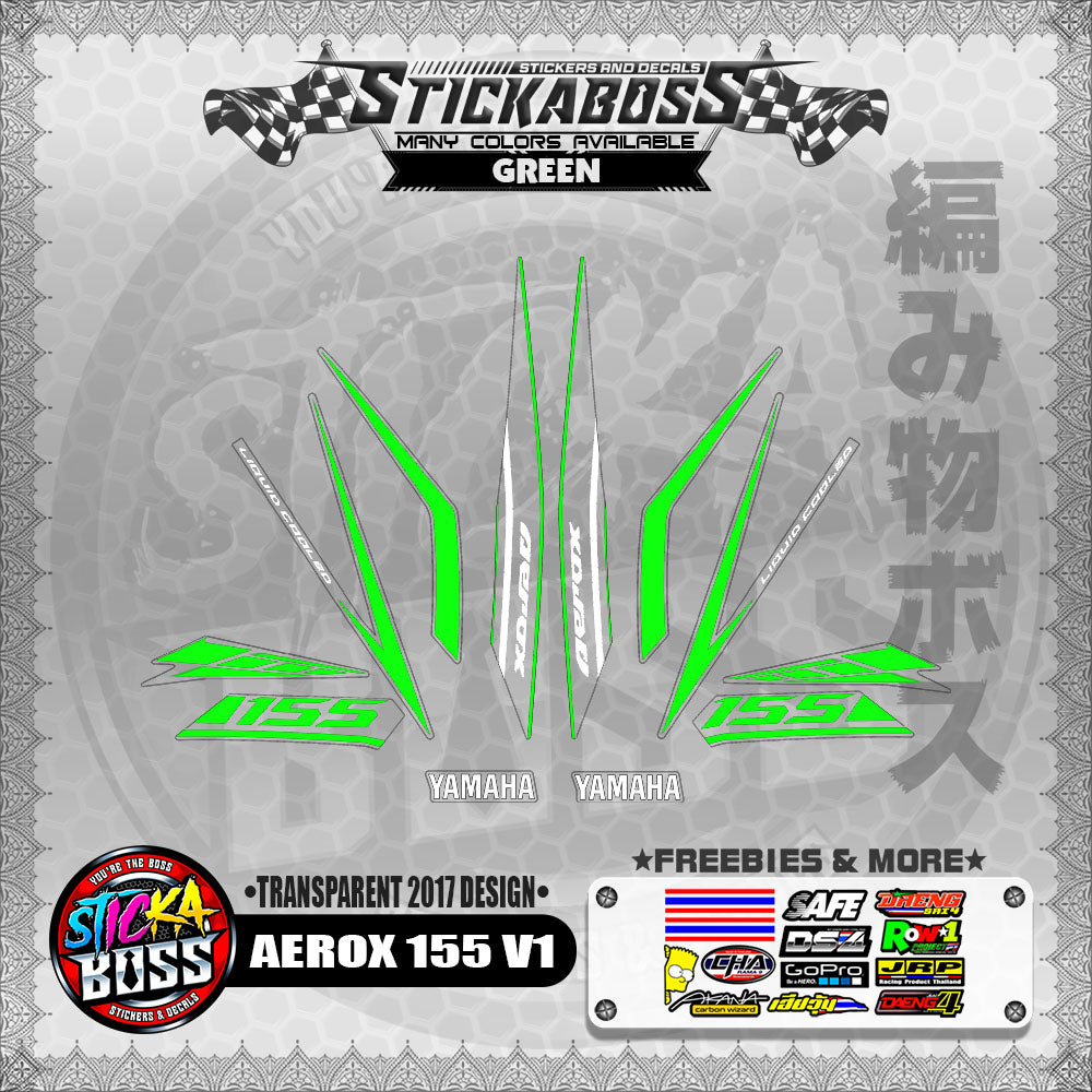 【PREMIUM UV PRINT】TRANSPARENT AEROX 155 V1 STOCK DECALS ( 2017 DESIGNS )【WITH FREEBIES】