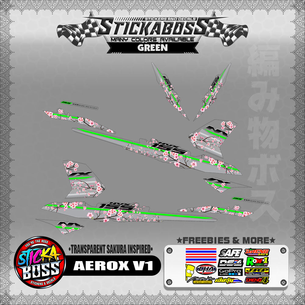 【PREMIUM UV PRINT】TRANSPARENT AEROX 155 V1 ( SAKURA INSPIRED )【WITH FREEBIES】