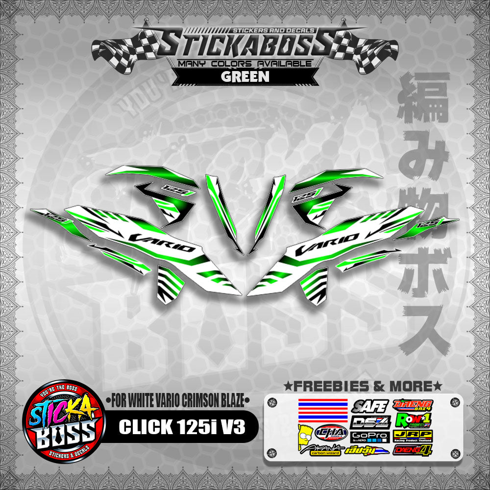 CLICK 125i V3 STICKER DECALS ( FOR WHITE VARIO CRIMSON BLAZE )【WITH FREEBIES】