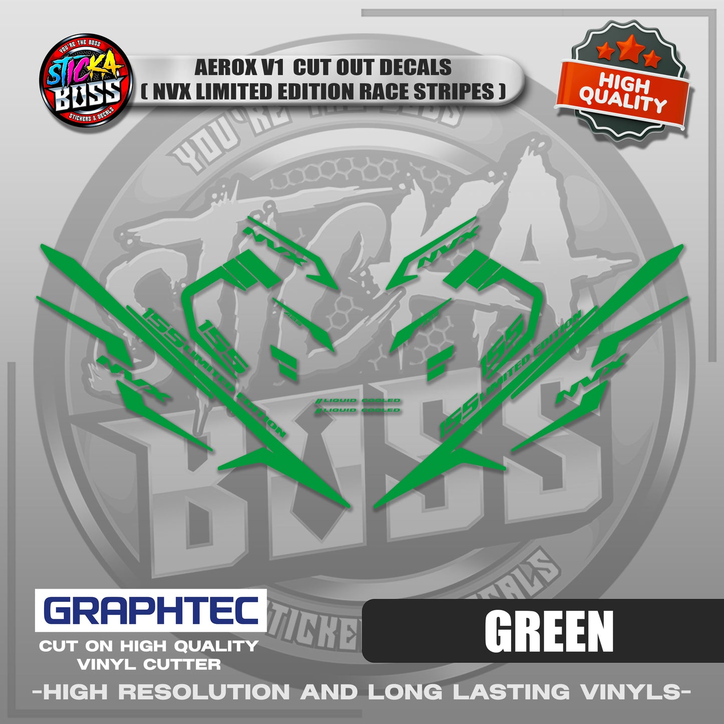 AEROX V1 CUT OUT DECALS ( NVX LIMITED EDITION RACE STRIPES ) | VINYL WATERPROOF CUT-OUT DECALS