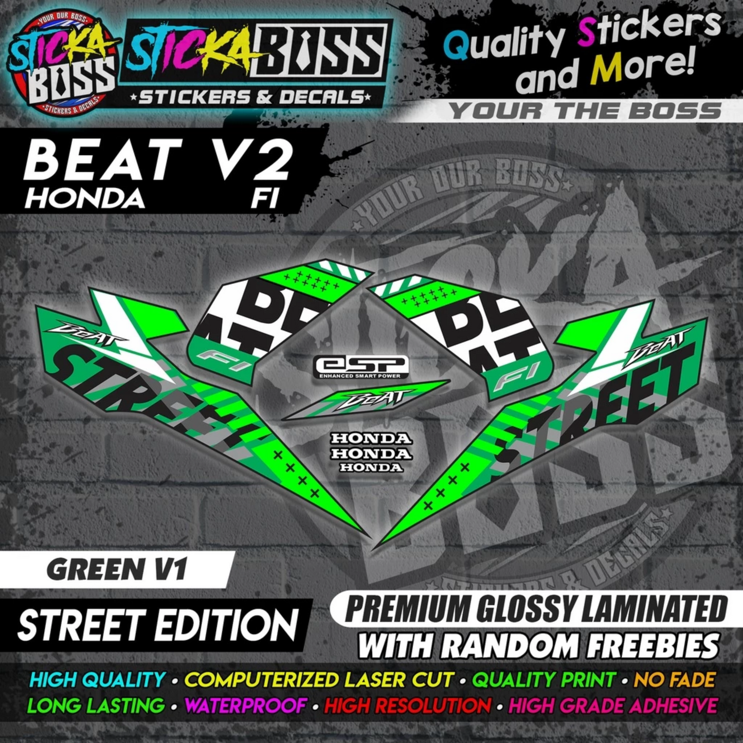 Honda Beat Fi V2 Stock Decals (Street Edition)【PREMIUM GLOSSY LAMINATED】