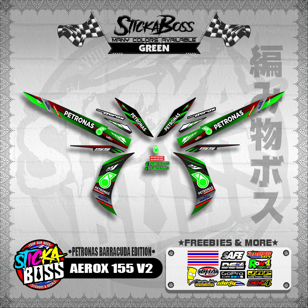 AEROX 155 V2 DECALS ( PETRONAS BARRACUDA EDITION )【WITH FREEBIES】