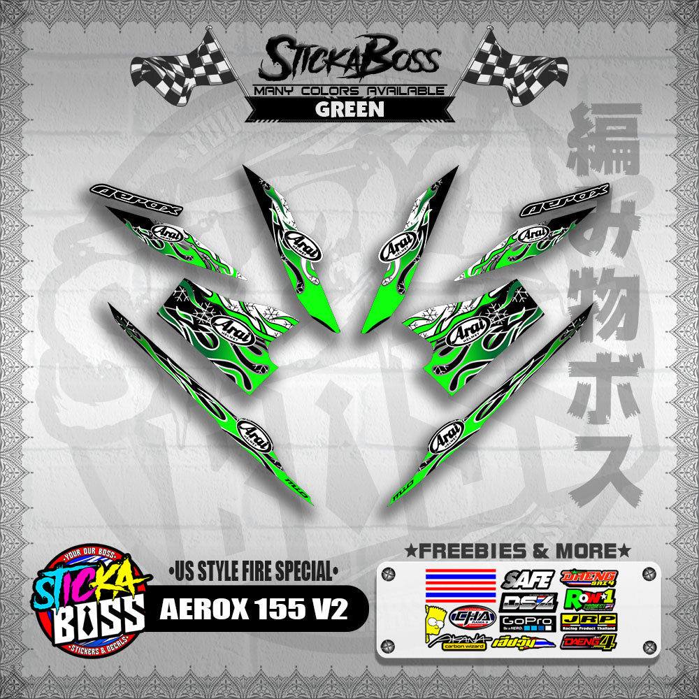 AEROX 155 V2 DECALS ( US STYLE FIRE SPECIAL )【WITH FREEBIES】