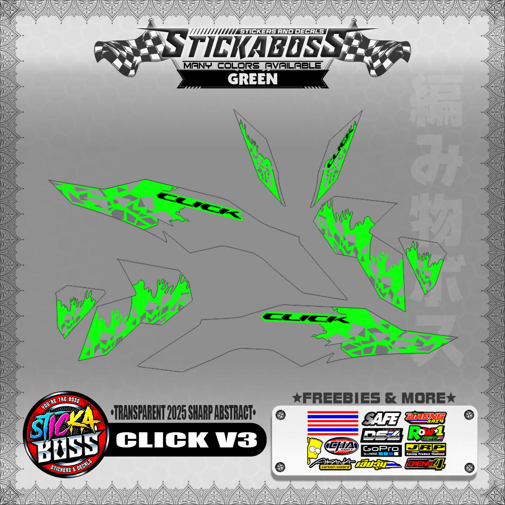 【PREMIUM UV PRINT】TRANSPARENT CLICK V3 INDO STICKER DECALS (2025 SHARP ABSTRACT )【WITH FREEBIES】